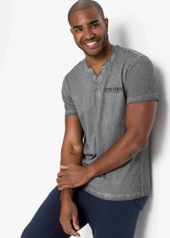 Henleyshirt, Kurzarm in gewaschener Optik aus reiner Bio-Baumwolle|bonprix