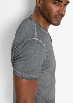Henleyshirt, Kurzarm in gewaschener Optik aus reiner Bio-Baumwolle|bonprix