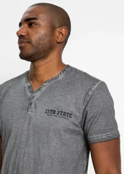 Henleyshirt, Kurzarm in gewaschener Optik aus reiner Bio-Baumwolle|bonprix