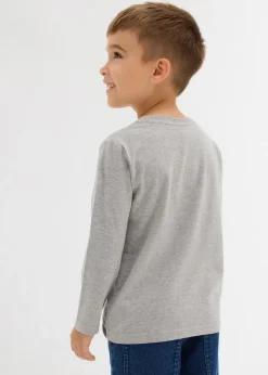 bonprix Jungen 2-8 Jahre·Nachhaltigere Materialien|Jungen 2-8 Jahre·Mehrfachpacks|Henleyshirt, Langarm mit Bio-Baumwolle (2er Pack) hellgrau meliert+dunkelblau