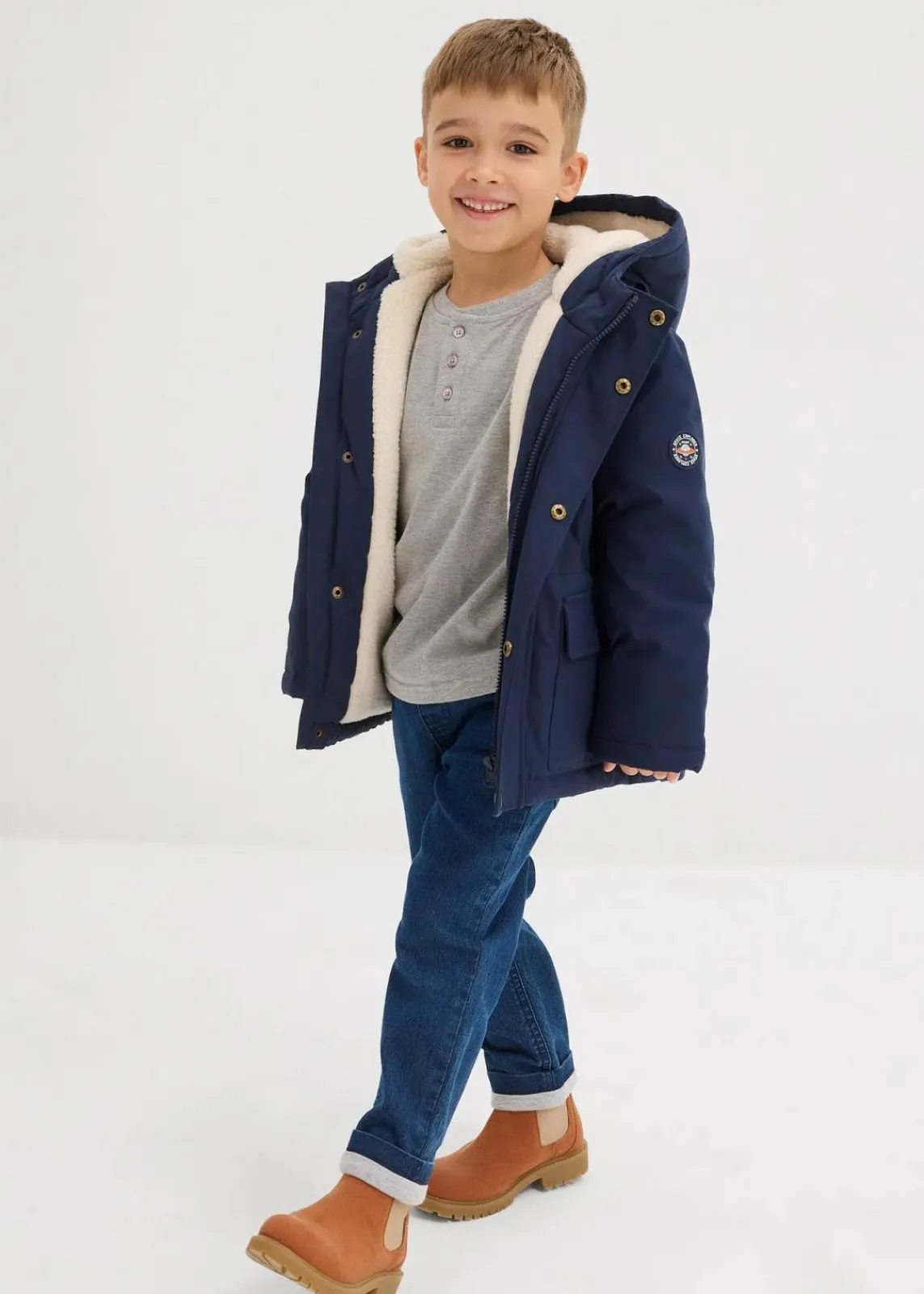 bonprix Jungen 2-8 Jahre·Nachhaltigere Materialien|Jungen 2-8 Jahre·Mehrfachpacks|Henleyshirt, Langarm mit Bio-Baumwolle (2er Pack) hellgrau meliert+dunkelblau