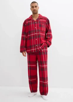 Herren Flanell Pyjama aus weicher Baumwolle mit Geschenkbeutel|bonprix
