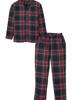 bonprix Pyjamas|Große Größen|Herren Pyjama aus weichem Flanell mit Knopfleiste dunkelblau