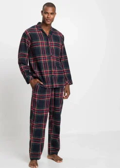 bonprix Pyjamas|Große Größen|Herren Pyjama aus weichem Flanell mit Knopfleiste dunkelblau