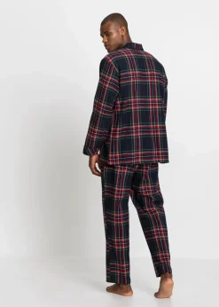 bonprix Pyjamas|Große Größen|Herren Pyjama aus weichem Flanell mit Knopfleiste dunkelblau