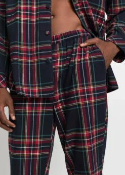 bonprix Pyjamas|Große Größen|Herren Pyjama aus weichem Flanell mit Knopfleiste dunkelblau