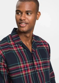 bonprix Pyjamas|Große Größen|Herren Pyjama aus weichem Flanell mit Knopfleiste dunkelblau