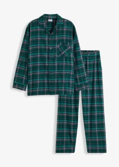 bonprix Pyjamas|Große Größen|Herren Pyjama aus weichem Flanell mit Knopfleiste und langen Ärmeln waldgrün kariert