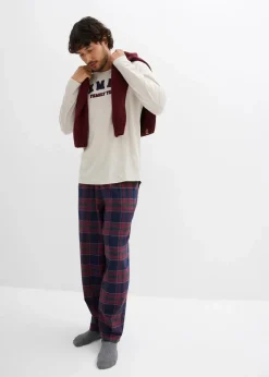 Herren Pyjama mit Flanellhose aus weicher Baumwolle und Geschenktasche|bonprix Clearance