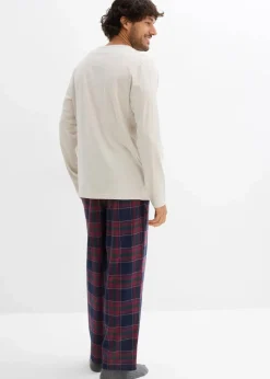 Herren Pyjama mit Flanellhose aus weicher Baumwolle und Geschenktasche|bonprix Clearance