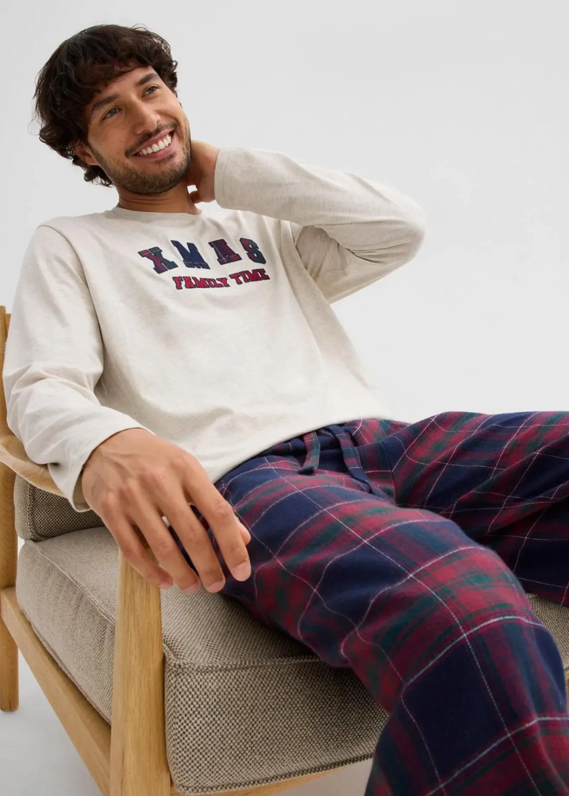 Herren Pyjama mit Flanellhose aus weicher Baumwolle und Geschenktasche|bonprix Clearance