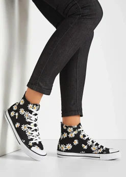 bonprix Sneaker|High-Top-Sneaker aus Baumwoll-Canvas schwarz geblümt
