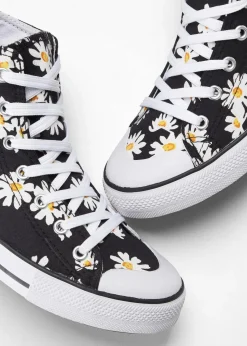 bonprix Sneaker|High-Top-Sneaker aus Baumwoll-Canvas schwarz geblümt