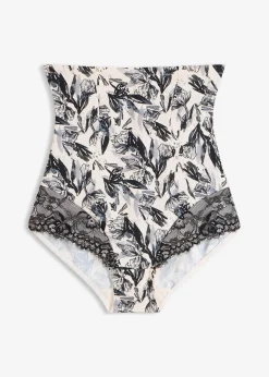 bonprix Wäsche·Shapewear|Wäsche·Höschen|Highwaist Medium Shape Slip mit Spitze schwarz/naturbeige geblümt