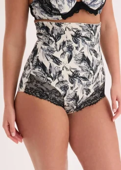 bonprix Wäsche·Shapewear|Wäsche·Höschen|Highwaist Medium Shape Slip mit Spitze schwarz/naturbeige geblümt