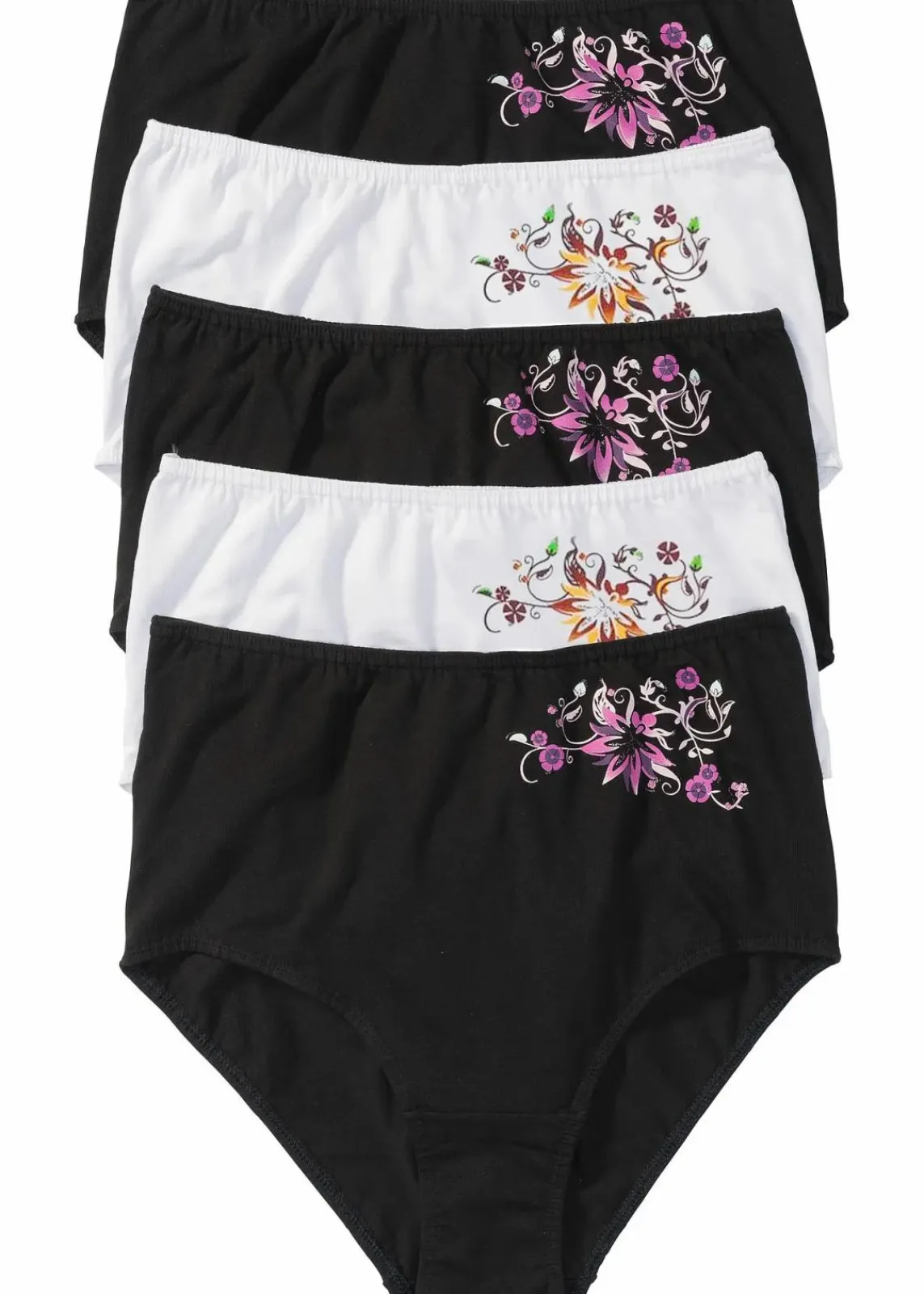 bonprix Wäsche·Baumwollunterwäsche|Wäsche·Höschen|Highwaist Slip (5er Pack) schwarz + weiß