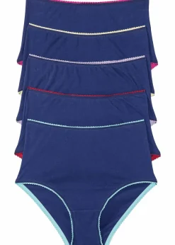 bonprix Höschen|Baumwollunterwäsche|Highwaist Slip (5er Pack) blau + bunt