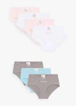 bonprix Mehrfachpacks|Mädchen·Unterwäsche|Hipster mit weicher Bio-Baumwolle mit Satin-Schleife (7er Pack) hellrosa+hellblau+weiß+grau
