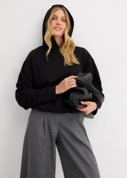 bonprix Bekleidung·Blusen & Tuniken|Sweat|Hoodie aus leicht glänzendem Viskose-Mix schwarz