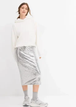 bonprix Sweat|Bekleidung·Blusen & Tuniken|Hoodie aus leicht glänzendem Viskose-Mix wollweiß