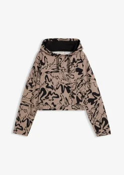 bonprix Sweat|Hoodie aus reiner Baumwolle beige/schwarz bedruckt