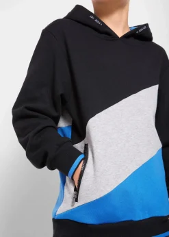 bonprix Jungen 9-16 Jahre·Sweat & Strick|Jungen 9-16 Jahre·Bademode|Hoodie aus reiner Bio-Baumwolle schwarz/hellgrau meliert/gletscherblau bedruckt