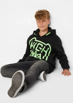 bonprix Jungen 9-16 Jahre·Sweat & Strick|Jungen 2-8 Jahre·Nachhaltigere Materialien|Hoodie aus reiner Bio-Baumwolle schwarz bedruckt