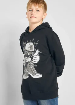 bonprix Jungen 9-16 Jahre·Bademode|Jungen 9-16 Jahre·Sweat & Strick|Hoodie aus weichem Baumwoll-Mix schwarz bedruckt