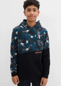 bonprix Jungen 9-16 Jahre·Sweat & Strick|Jungen 2-8 Jahre·Nachhaltigere Materialien|Hoodie mit Bio-Baumwolle schwarz/grau meliert graphisch bedruckt