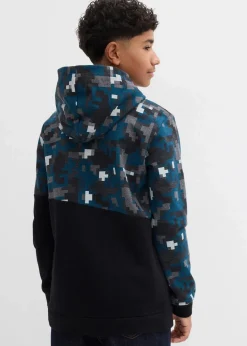 bonprix Jungen 9-16 Jahre·Sweat & Strick|Jungen 2-8 Jahre·Nachhaltigere Materialien|Hoodie mit Bio-Baumwolle schwarz/grau meliert graphisch bedruckt