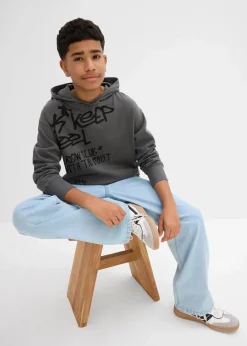 bonprix Jungen 2-8 Jahre·Nachhaltigere Materialien|Jungen 9-16 Jahre·Sweat & Strick|Hoodie mit Graffiti-Print aus reiner Bio-Baumwolle anthrazit bedruckt