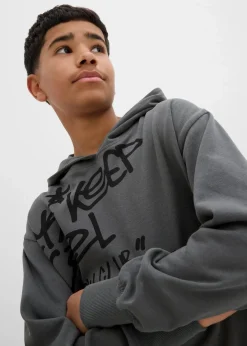 bonprix Jungen 2-8 Jahre·Nachhaltigere Materialien|Jungen 9-16 Jahre·Sweat & Strick|Hoodie mit Graffiti-Print aus reiner Bio-Baumwolle anthrazit bedruckt