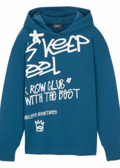 bonprix Jungen 9-16 Jahre·Sweat & Strick|Jungen 2-8 Jahre·Nachhaltigere Materialien|Hoodie mit Graffiti-Print aus reiner Bio-Baumwolle blaupetrol bedruckt