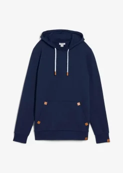 bonprix Große Größen|Sweat|Hoodie mit Lederimitat Details dunkelblau