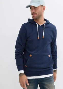 bonprix Große Größen|Sweat|Hoodie mit Lederimitat Details dunkelblau