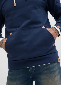 bonprix Große Größen|Sweat|Hoodie mit Lederimitat Details dunkelblau