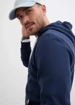 bonprix Große Größen|Sweat|Hoodie mit Lederimitat Details dunkelblau