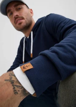 bonprix Große Größen|Sweat|Hoodie mit Lederimitat Details dunkelblau