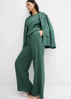 bonprix Hosen|Zweiteiler & Sets|Hose aus aus strukturiertem Crinkle-Viskose-Mix schattengrün