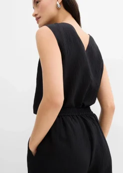 bonprix Zweiteiler & Sets|Hosen|Hose aus aus strukturiertem Crinkle-Viskose-Mix schwarz