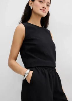 bonprix Zweiteiler & Sets|Hosen|Hose aus aus strukturiertem Crinkle-Viskose-Mix schwarz