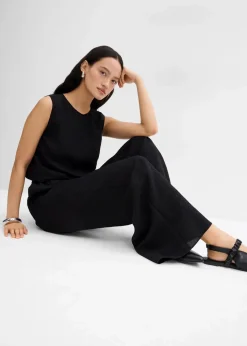 bonprix Zweiteiler & Sets|Hosen|Hose aus aus strukturiertem Crinkle-Viskose-Mix schwarz