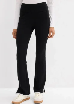 bonprix Bekleidung·Kleider|Hosen|Hose aus Punto di Roma mit abgesetztem Schlitz schwarz/wollweiß