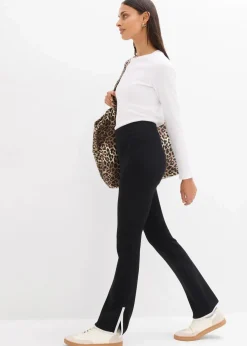 bonprix Bekleidung·Kleider|Hosen|Hose aus Punto di Roma mit abgesetztem Schlitz schwarz/wollweiß