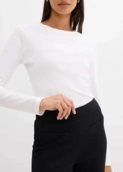 bonprix Bekleidung·Kleider|Hosen|Hose aus Punto di Roma mit abgesetztem Schlitz schwarz/wollweiß