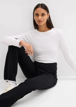 bonprix Bekleidung·Kleider|Hosen|Hose aus Punto di Roma mit abgesetztem Schlitz schwarz/wollweiß