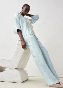 bonprix Bekleidung·Kleider|Premium|Hose aus reinem Leinen eisblau