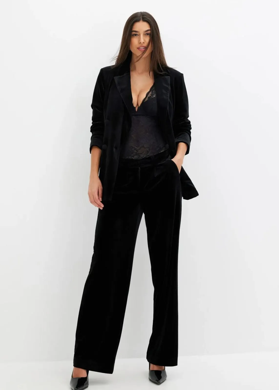 bonprix Hosen|Zweiteiler & Sets|Hose aus softem Samt schwarz