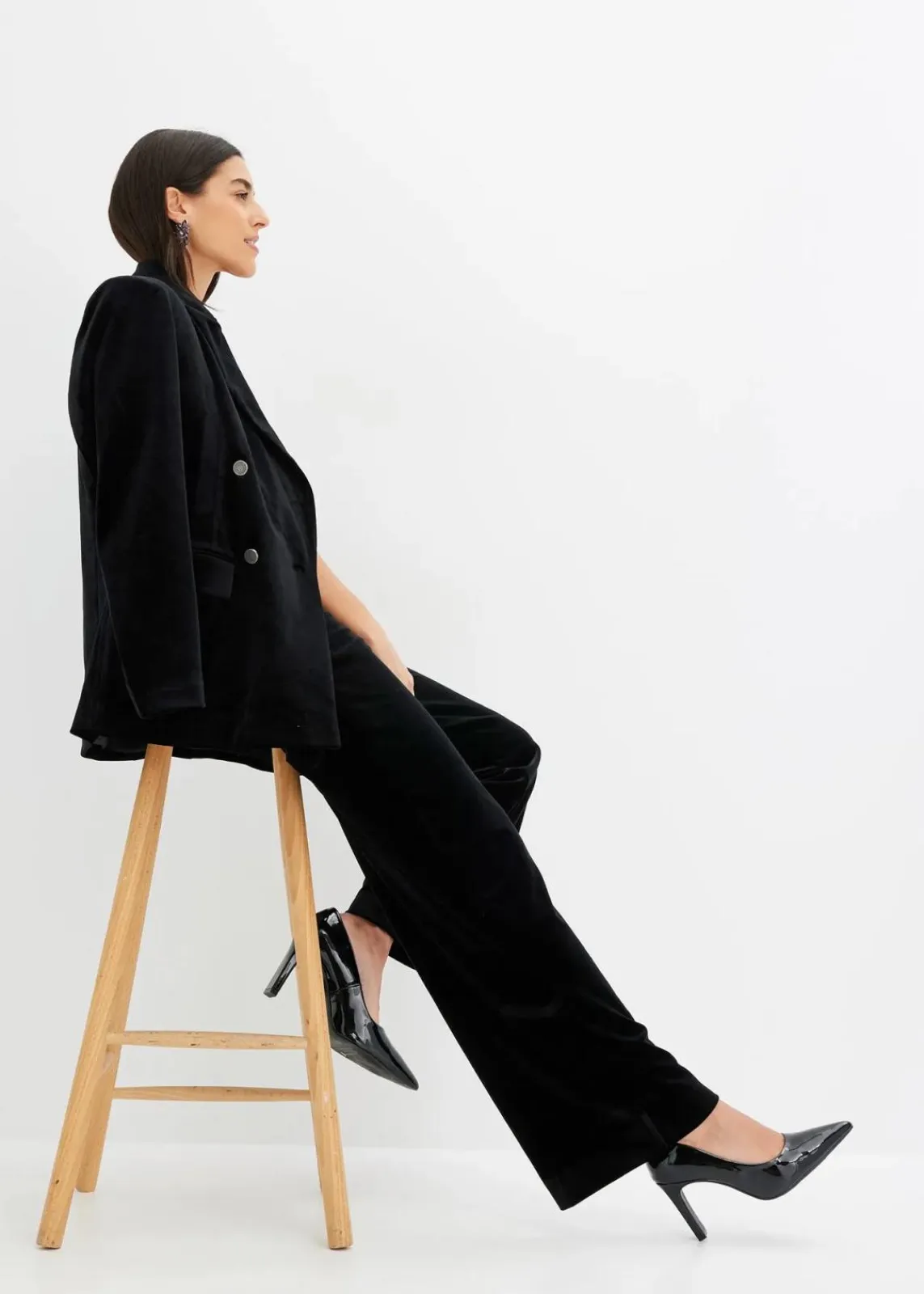 bonprix Hosen|Zweiteiler & Sets|Hose aus softem Samt schwarz