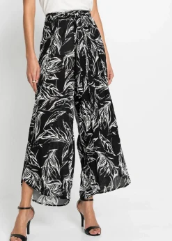 bonprix Bekleidung·Kleider|Hosen|Hose aus strukturierter Viskose schwarz / weiss floral
